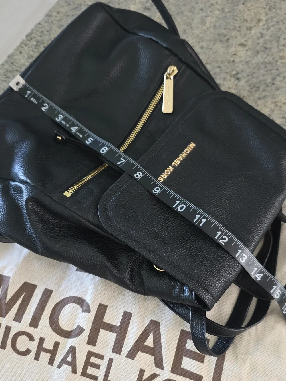 Michael Kors Black Pebble Leather Backpack with Gold Hardware